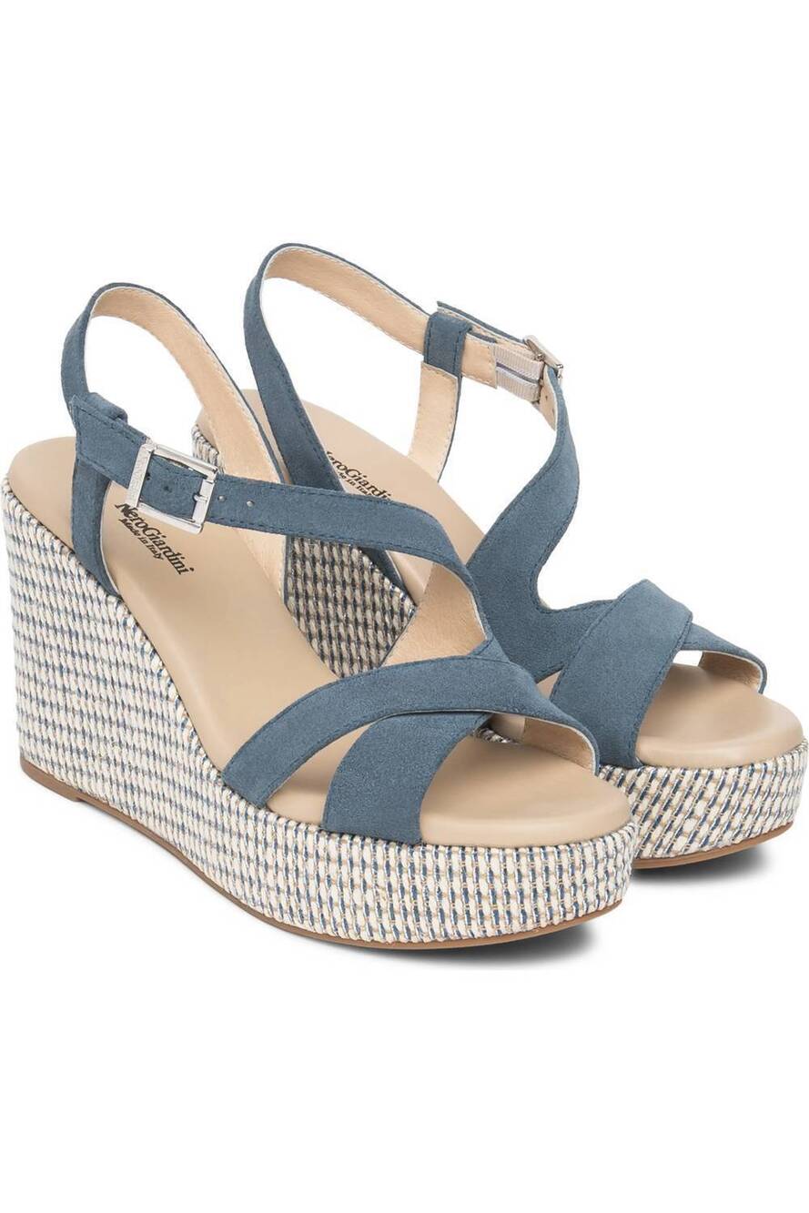 NEW NEROGIARDINI women's suede summer wedge sandal in blue